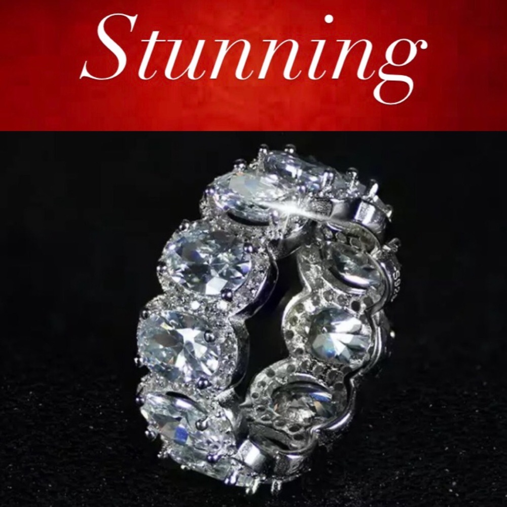 The “Traci” Oval Lab Created Diamond Pave Band - Picture 2 of 6